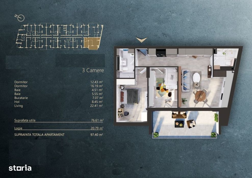 | Apartament 3 camere | 77 mp | Semifinisat | Elite City |