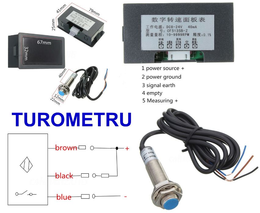 Tahometru turometru indicator turatie tractor, combina 0-9999rot/min.