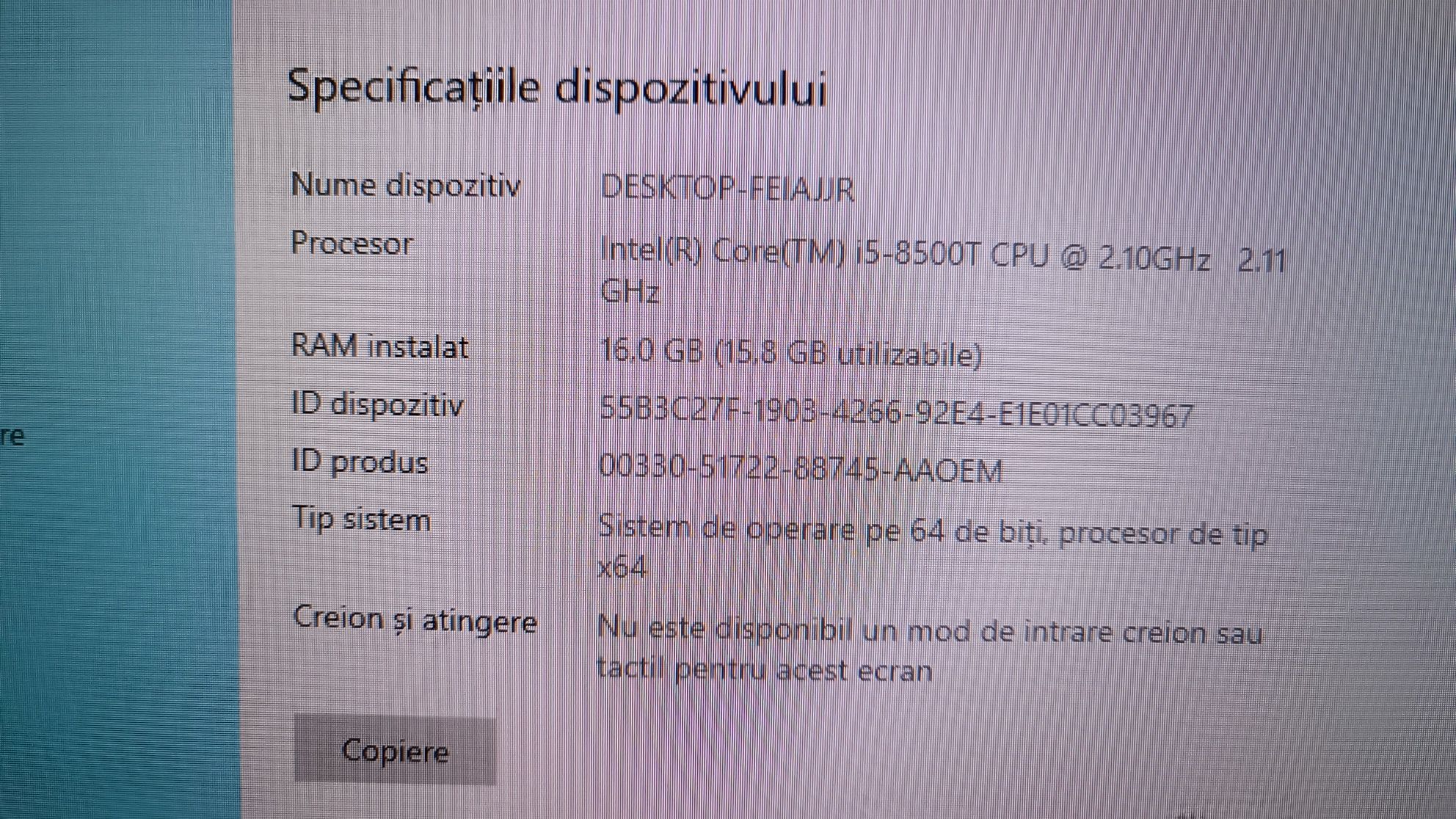 PC HP PRODesk cu HDMI G4 Intel I5-8500T 16 Gb Ram