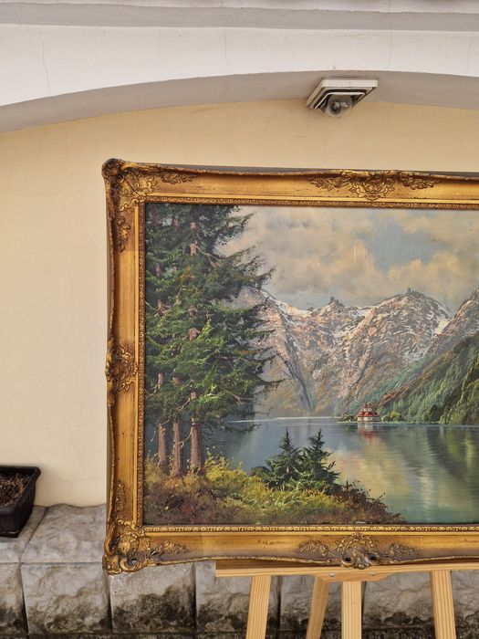 Прекрасна антикварна немска маслена картина върху платно