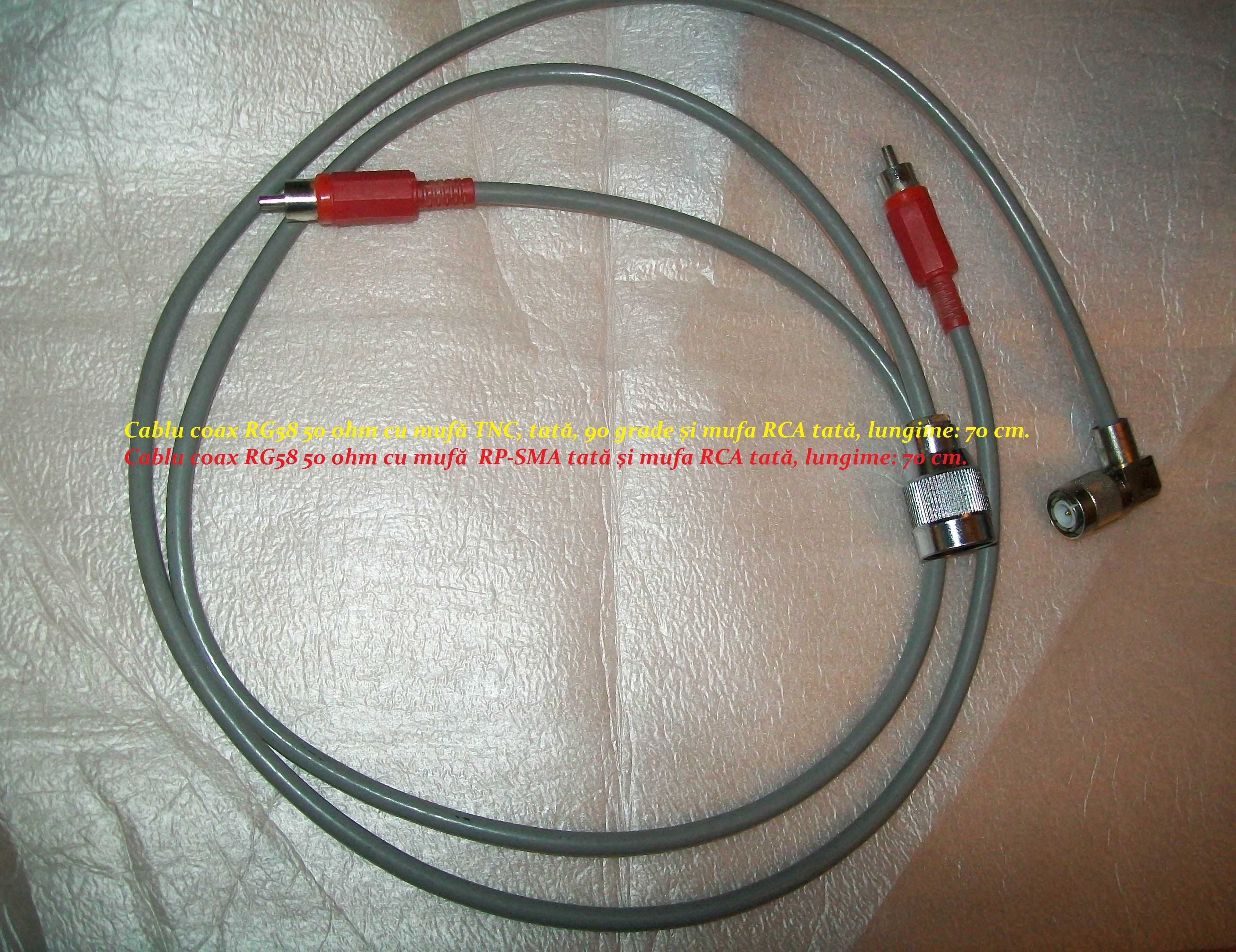 Cablu coax RG58 50 ohm cu mufă TNC, tată, 90 grade și mufă RCA