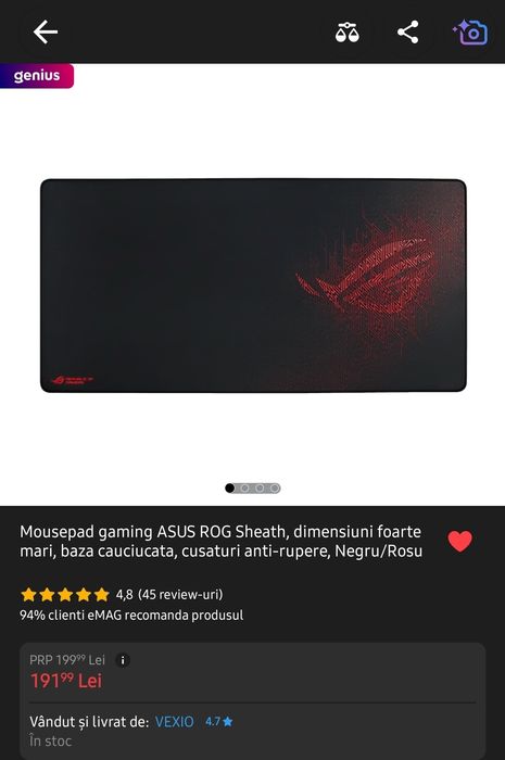 Vând mousepad gaming Asus Rog Stealth XXL 90x40 cm