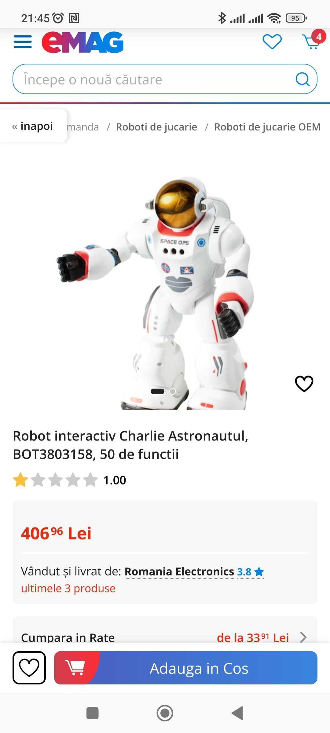 Robot interactiv charlie astronaut cu aplicatie pe telefon + jocuri