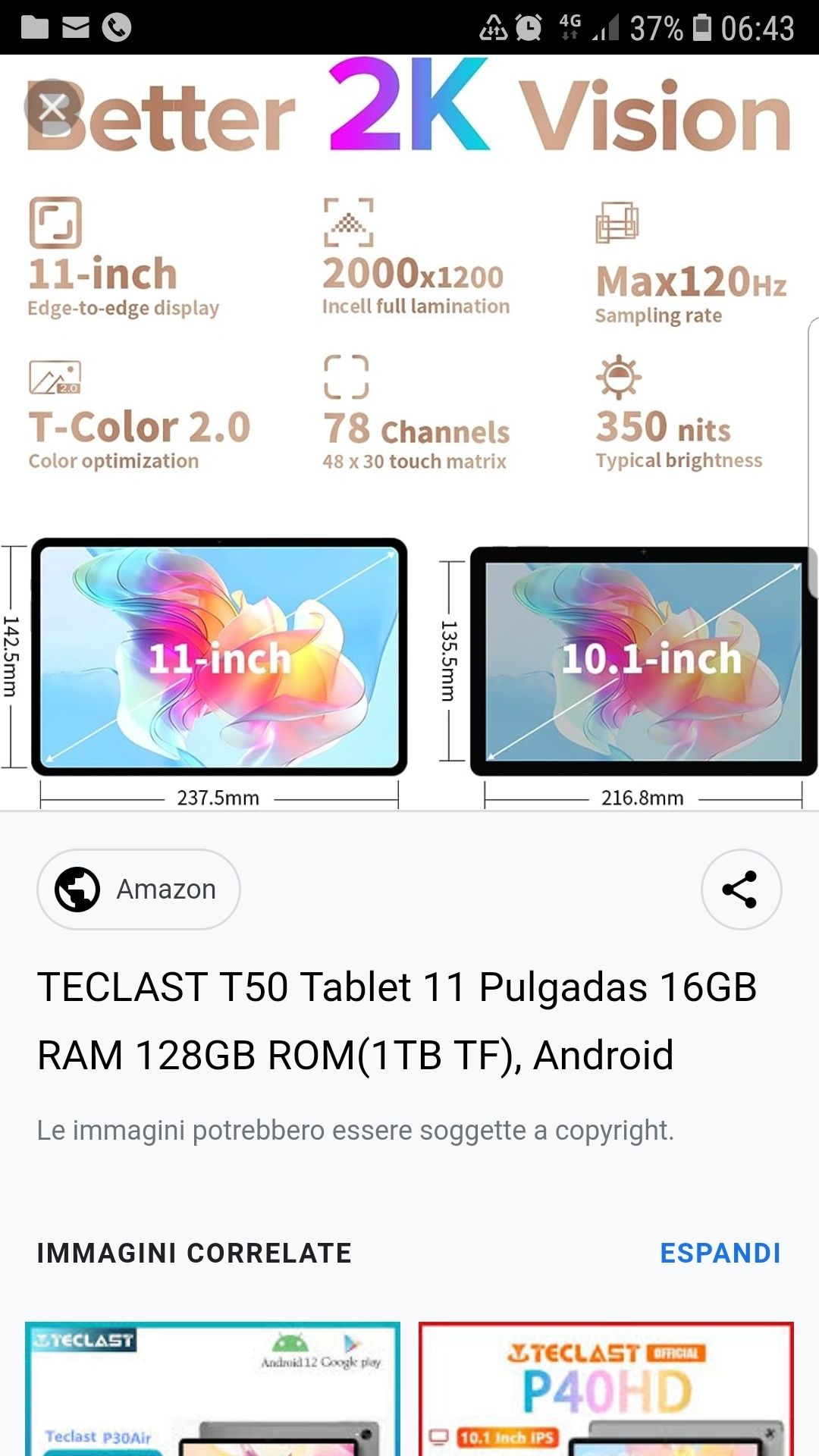 Tableta TECLAST, T 50, 11 inch, 4G, 8/128 gb, Android 12, Nou-Sigilat