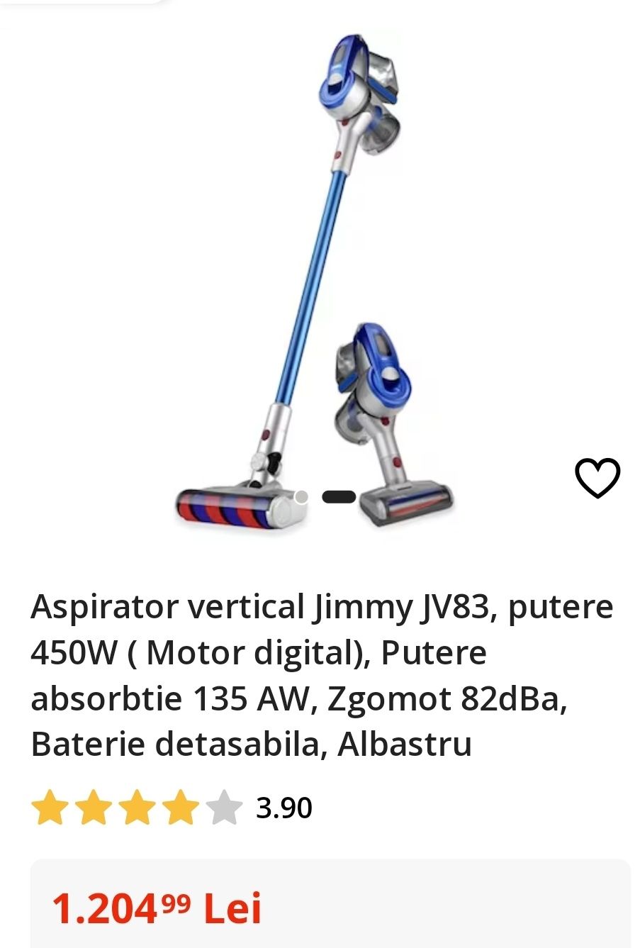 Aspirator vertical fara fir JIMMY JV83 putere 500W, 23000Pa, autonomi