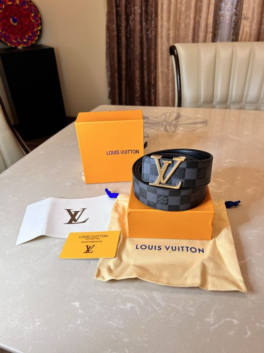 Curea Louis Vuitton Black Grid 115cm/Catarama Gold/Full Box