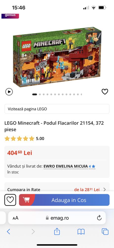 LEGO Minecraft - Podul Flacarilor 21154, 372 piese