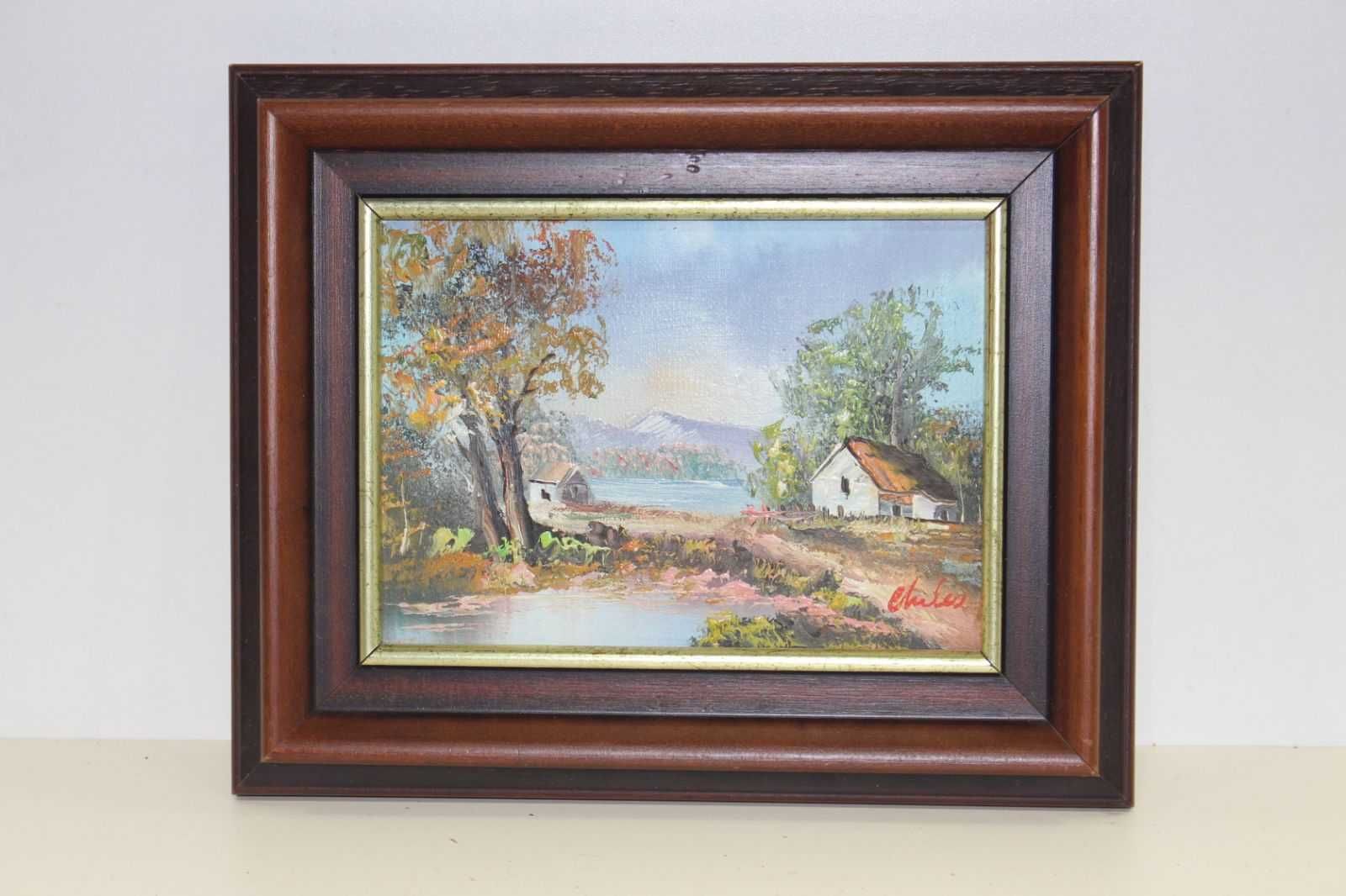 Стара маслена картина Пейзаж на платно в стилна рамка. Внос Холандия