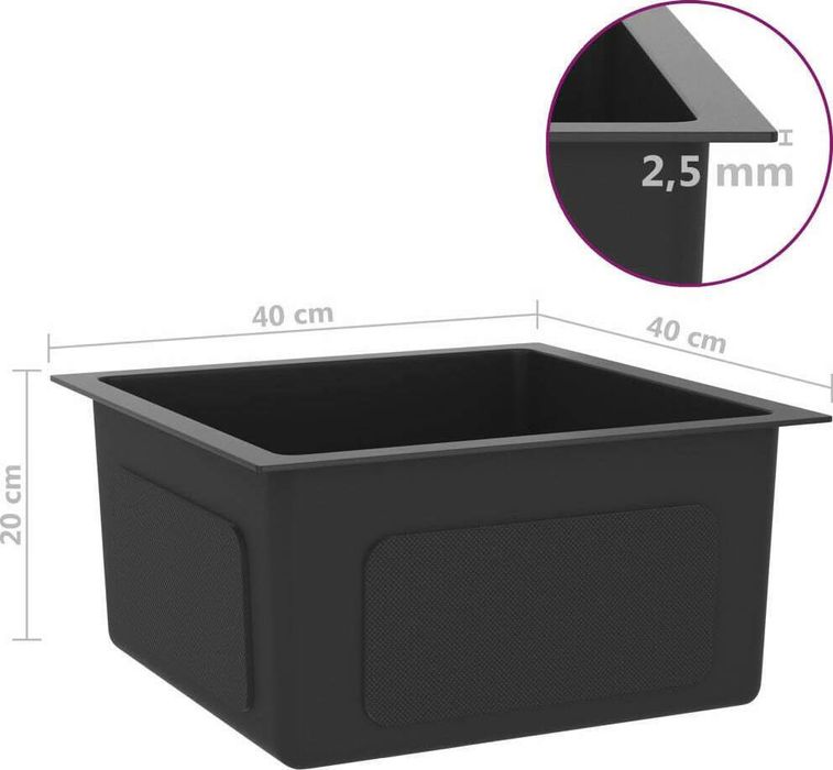 vidaXL 51501 Drop-In Chiuvetă Inox Satinat L40xW40cm Negru