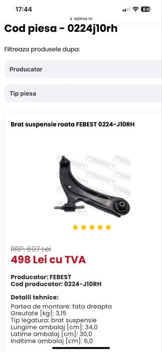 FEBEST Renault Koleos 2 Brate Suspensie Roata Stanga/Dreapta 0224j10RH