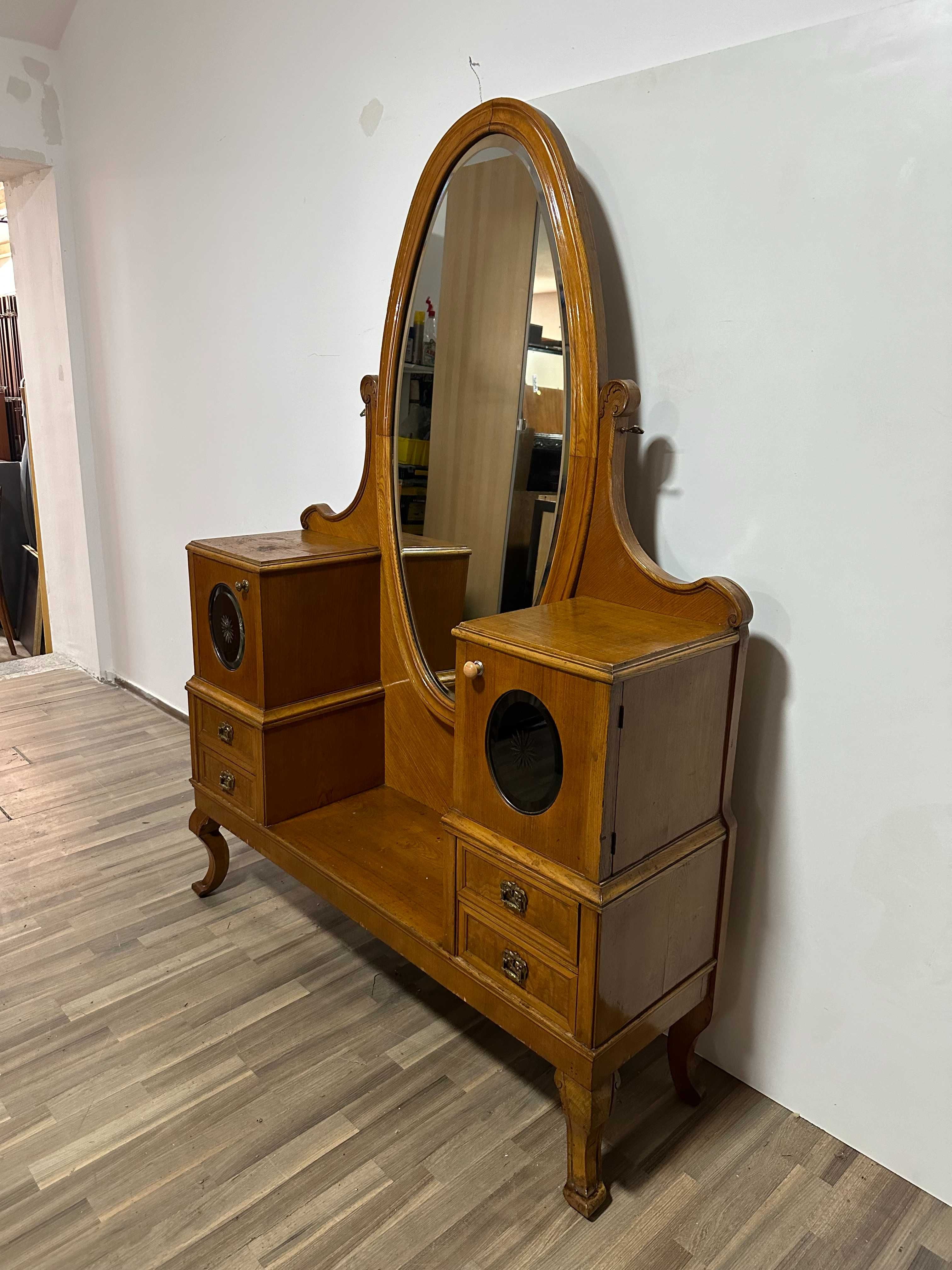 Toaleta Vintage din lemn cu Oglinda de cristal; Consola