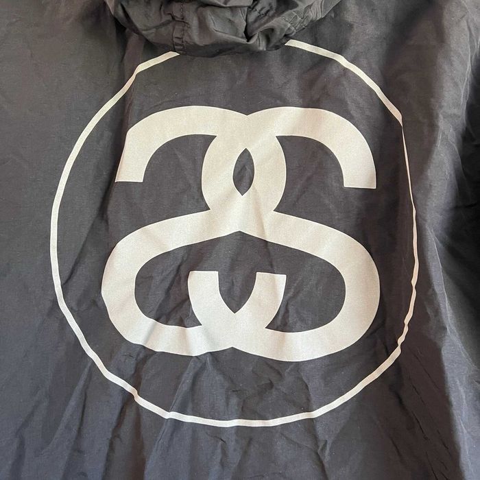 Stussy Jacket Mens Medium Black Long Coach Hooded Rain Coat