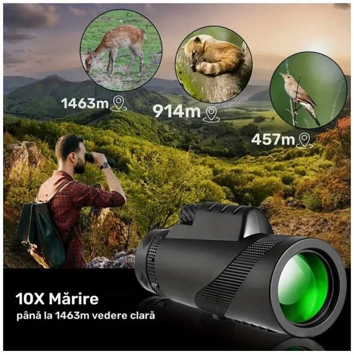 Telescop Monocular HD 10X42mm - Monocular Portabil de Mână