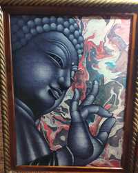 "Будда серебряный " картина 60×80 багет - дерево. Холст , масло.