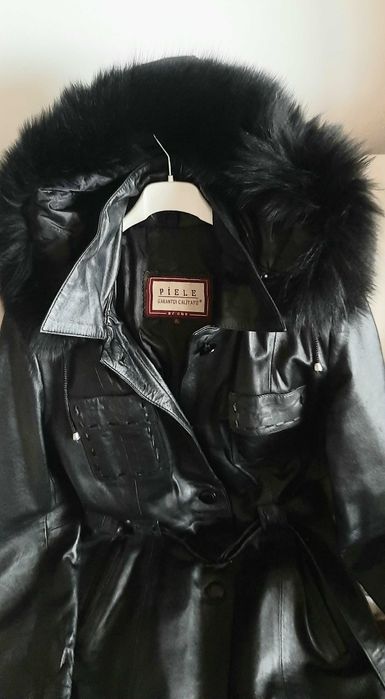 Haina 3/4 din piele naturala gluga blana naturala,L,Garantia calitatii