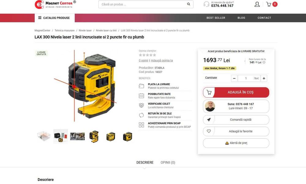 LAX 300 Nivela laser 2 linii incrucisate si 2 puncte fir cu plumb