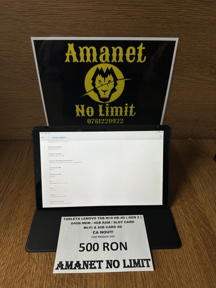 AMANET NO LIMIT: Tableta Lenovo Tab M10 HD 4G Ca Nou Garantie si Bon.