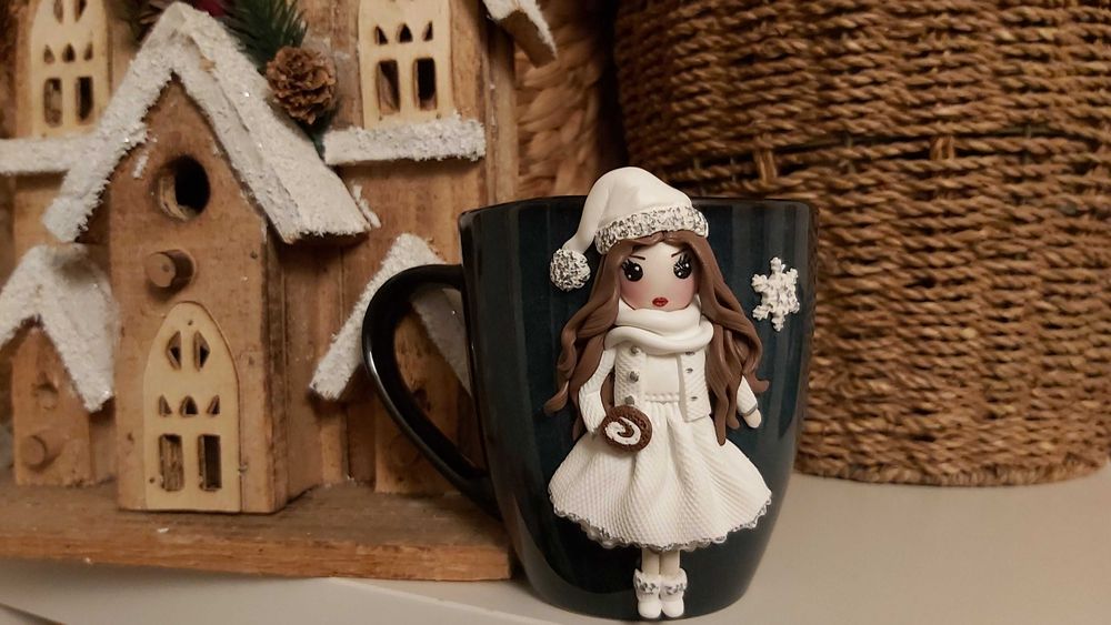 Cadou Craciun pentru sotie iubita cana papusa handmade