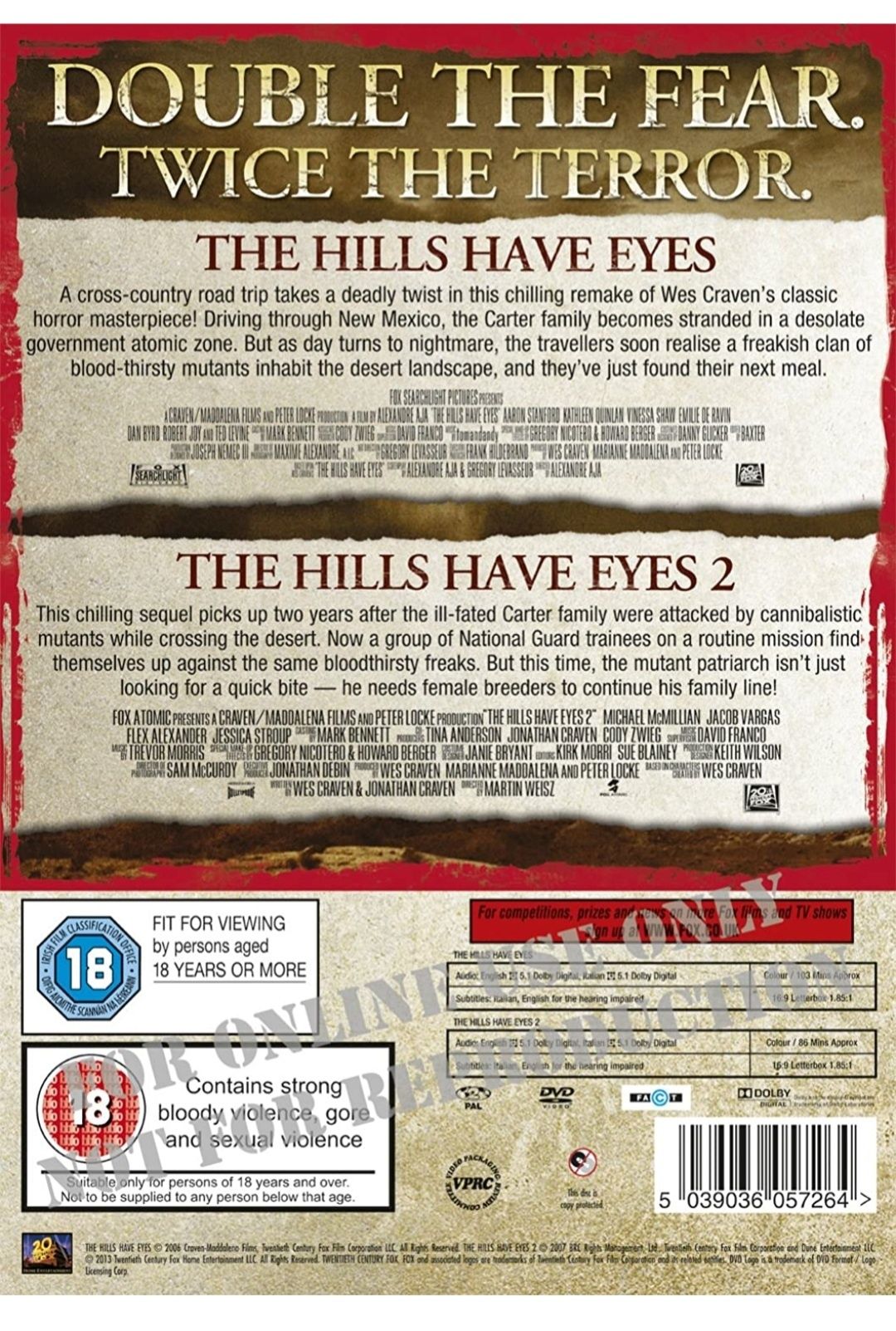 Filme Horror The Hills Have Eyes 

DVD BoxSet ( Originale )