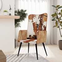 vidaXL Wingback стол с косъм, кафяво и бяло, естествена кожа 339657