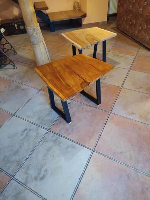 Masa cafea stejar și picioare metalice reglabile