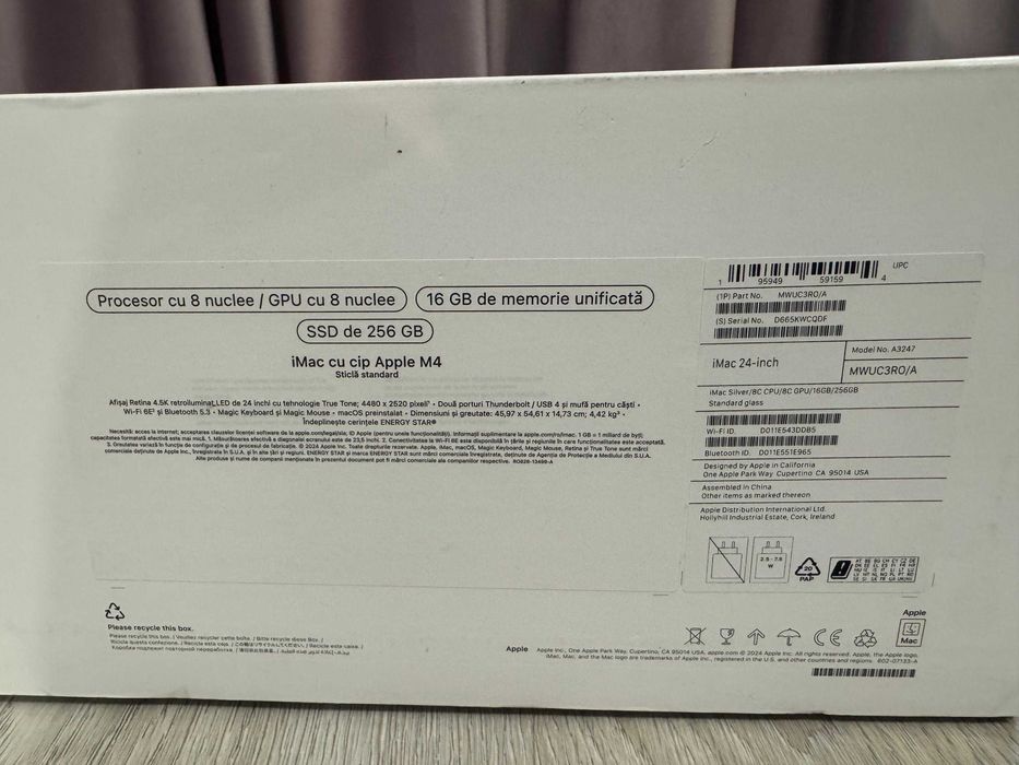 Apple iMac 24”  M4 | CPU 8 nuclee, GPU 8 nuclee, SSD 256GB – NOU!