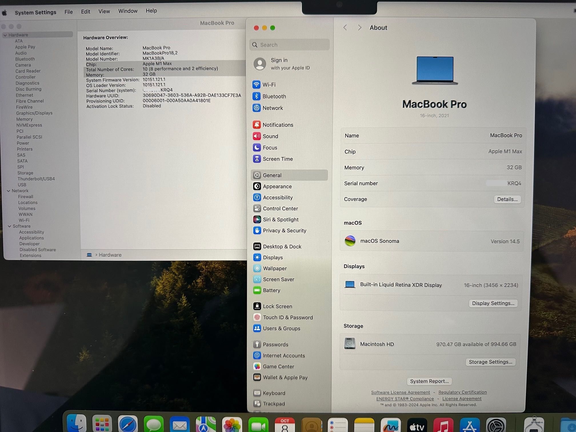 MacBook Pro 16" M1 MAX 10-Core CPU, 32-Core GPU, 32GB RAM, 1TB SSD