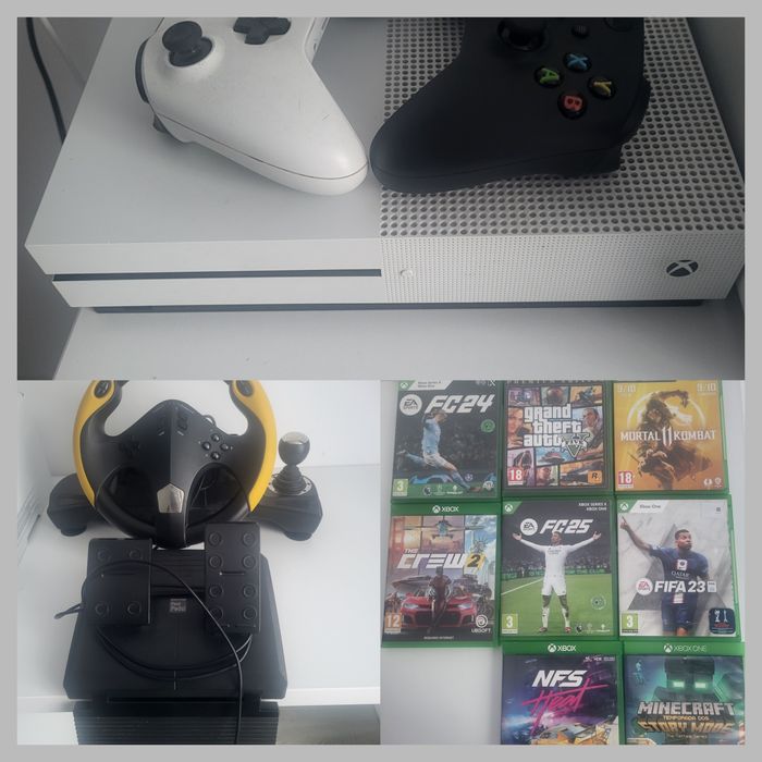Vând xbox one S 1 TB ( 2 console ) + volan + 8 jocuri
