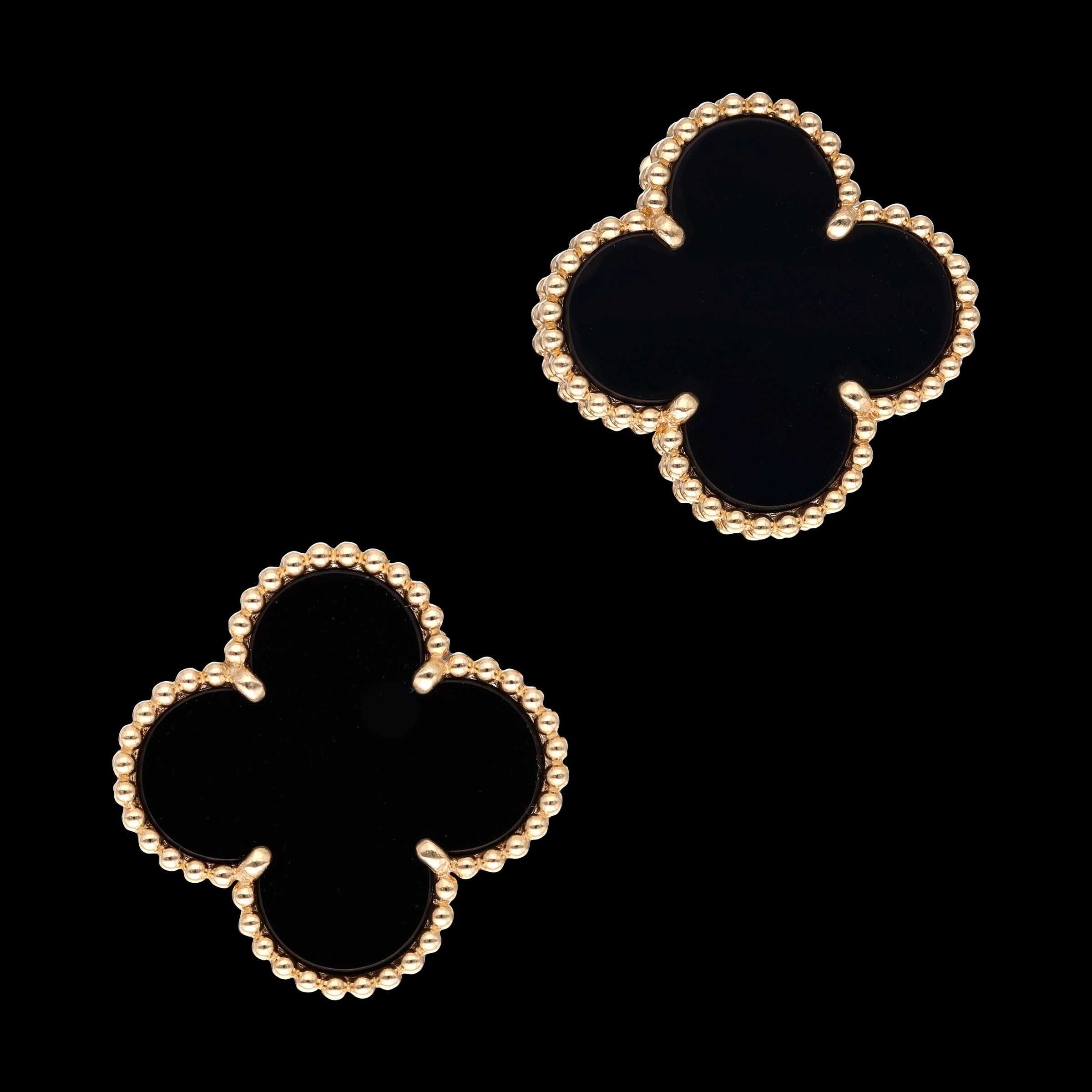 Van Cleef & Arpels VCA Rose Black Alhambra Clover Дамски Обеци