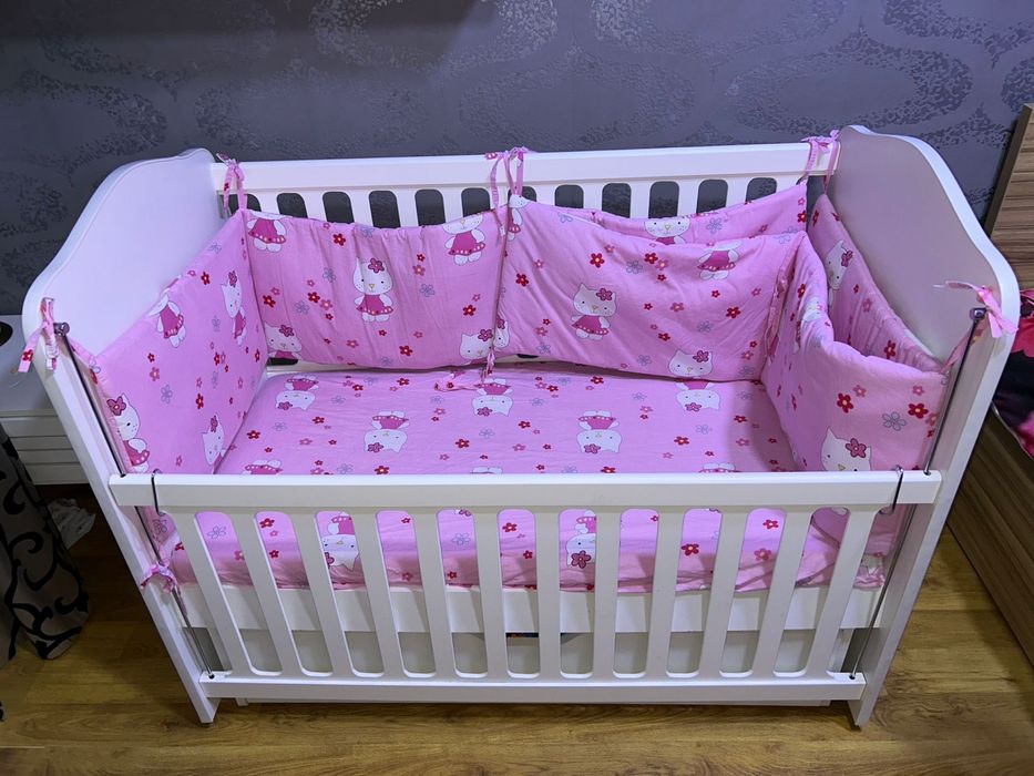 Patuț bebe lemn masiv alb -gama de lux