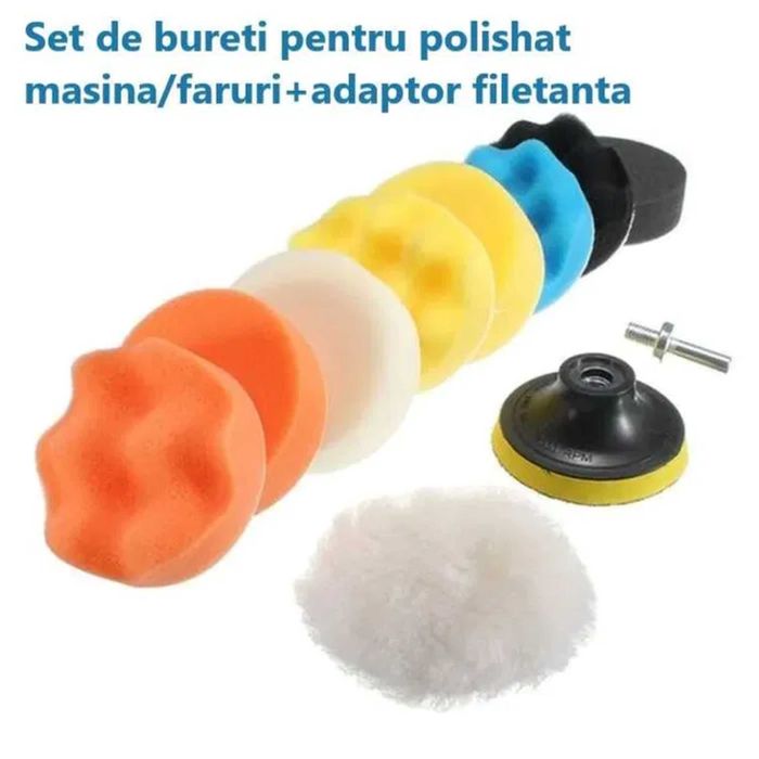 Kit polish profesional cu 9 bureti + adaptor masina de gaurit