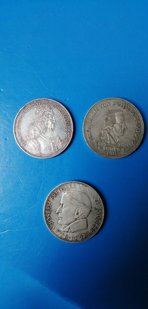 3 monede argint rare 5 mark R.F. Germania