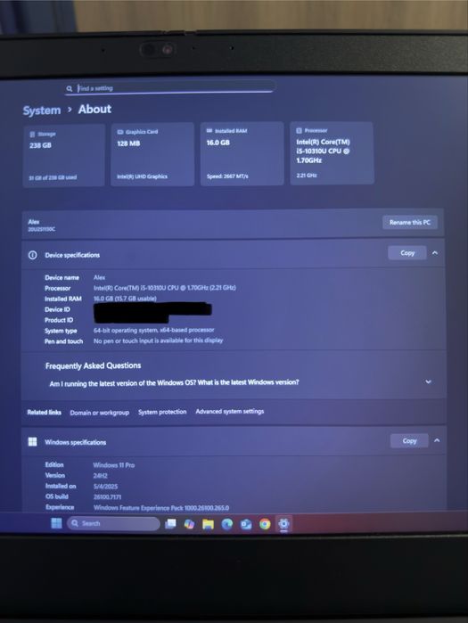 Lenovo ThinkPad L14 16GB RAM, i5 10th gen, SSD