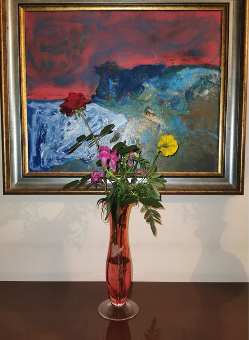 Красива стъклена рамка за снимки с черен плюш луксозна размери 13 х 18