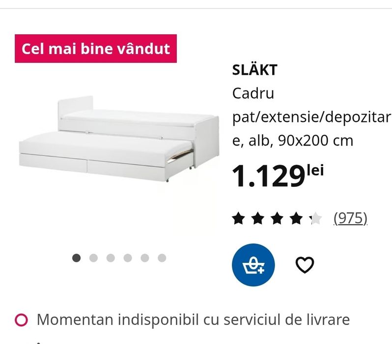 Pat IKEA dublu pentru copii  cu 2 saltele memorie incluse