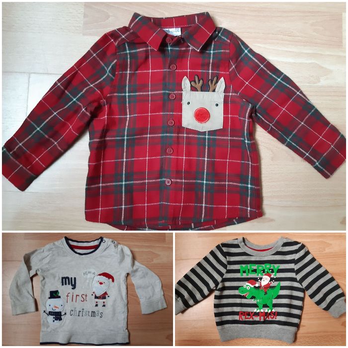 Лот от 3 броя коледни блузки, размер 6-9 м