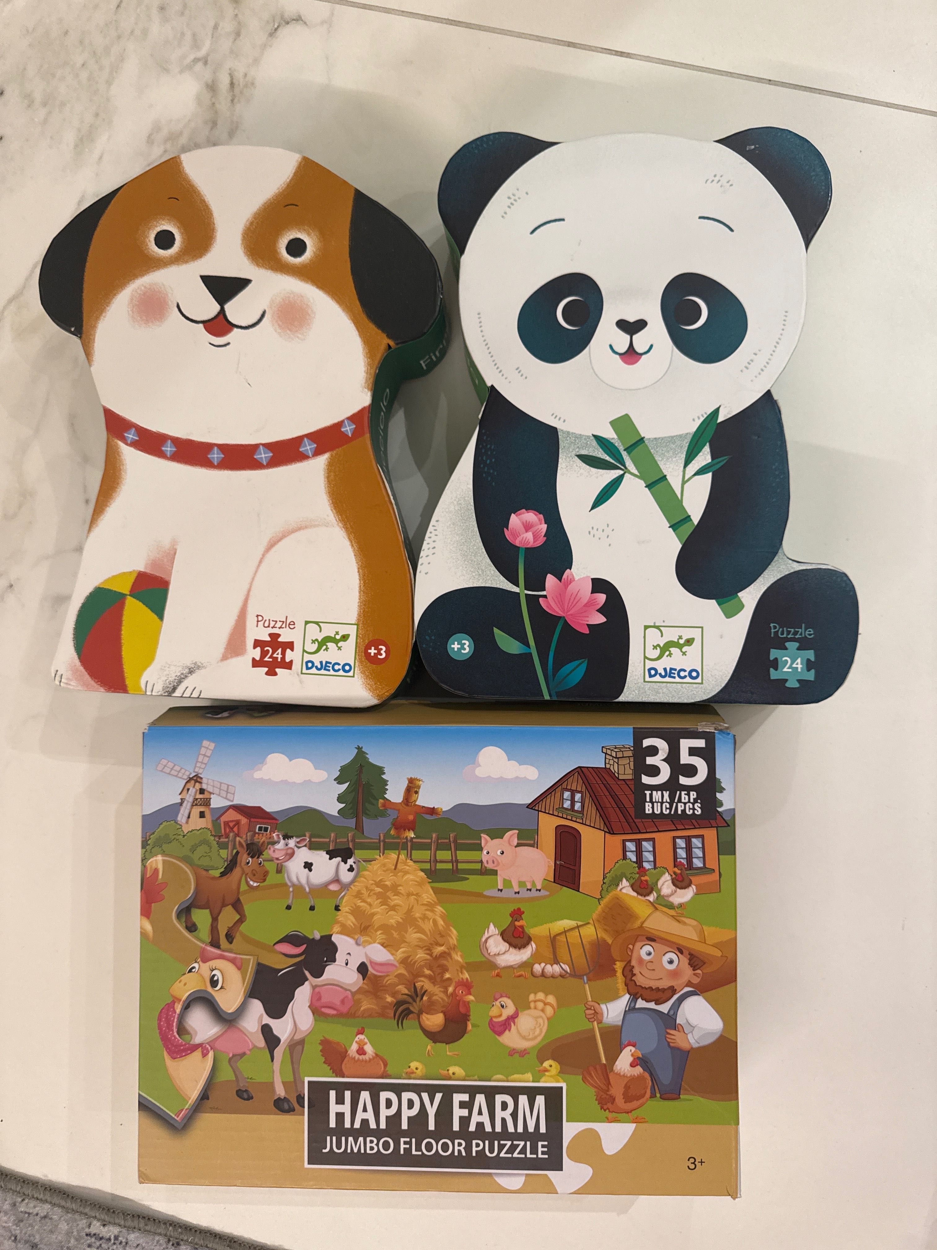 Два Djeco пъзела от по 24 части + още един Happy farm. 3+