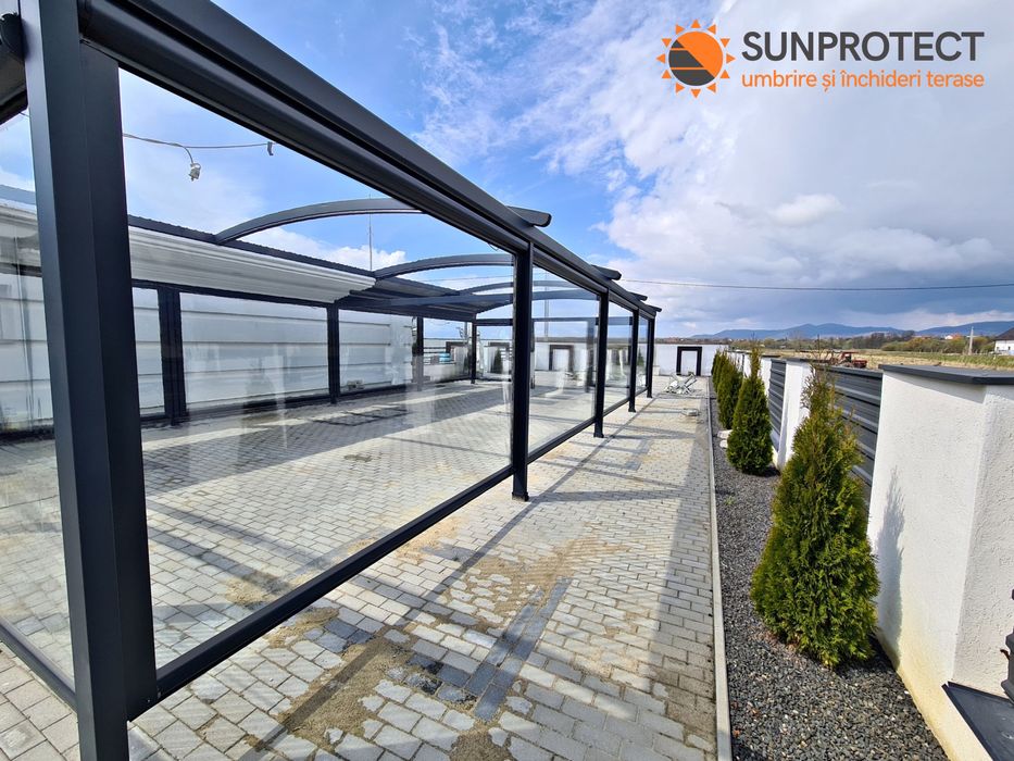 Închidere Terase cu folie Transparenta.Rulou casetat, necasetat, bride