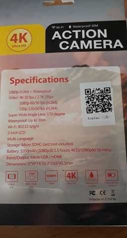 Екшън камера 4К, ULTRA HD, WI FI водоустойчива