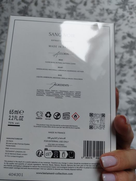 Parfum Testament London sang noire