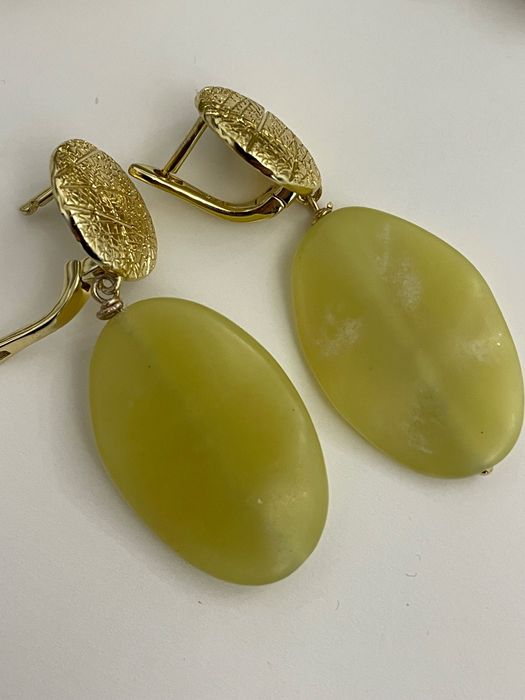обеци колие, жадеит, позлатено сребро 925