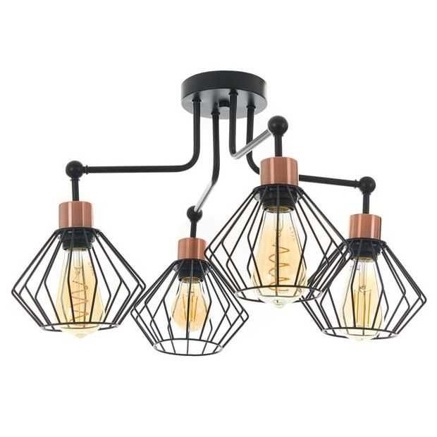 Таванна лампа метал индъстриъл винтидж 4 броя крушки черно/копър цвят