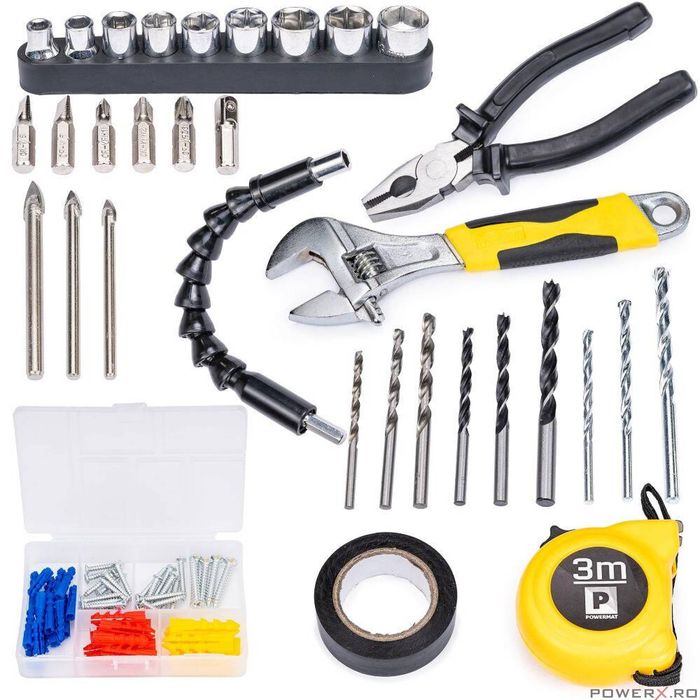 Masina de gaurit cu acumulator 20V 100 accesorii, Powermat