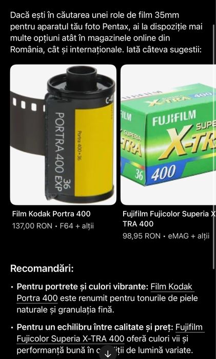Aparat foto pentax pe film 35 mm 70 mm