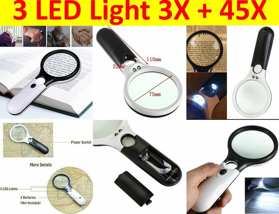 Lupa profesionala marire marire 3X +45X + LED. Noua ambalata!