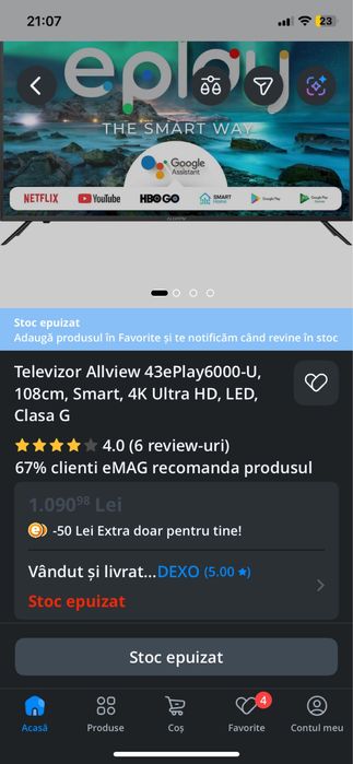 Tv smart 108cm reducere