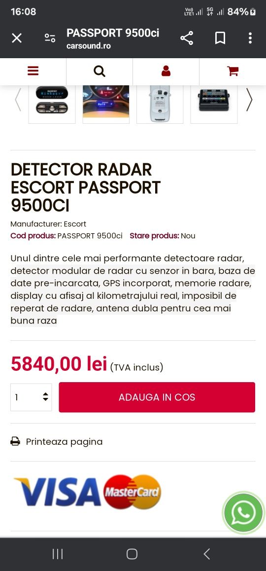 Detector RADAR ESCORT 9500CI