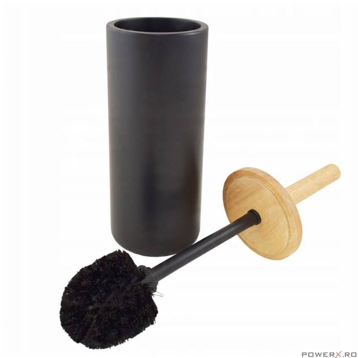 Perie wc cu suport, maner din lemn, negru, Sepio