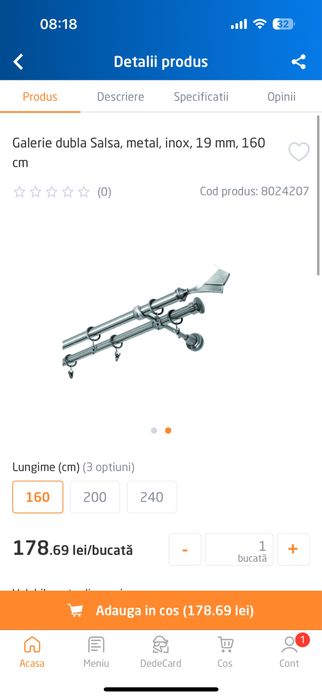 Galerie dubla, bara metal pentru perdea