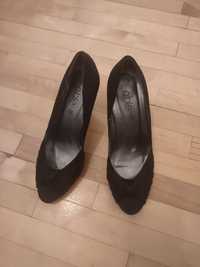 Обувки на ток, плат, черно, номер 38